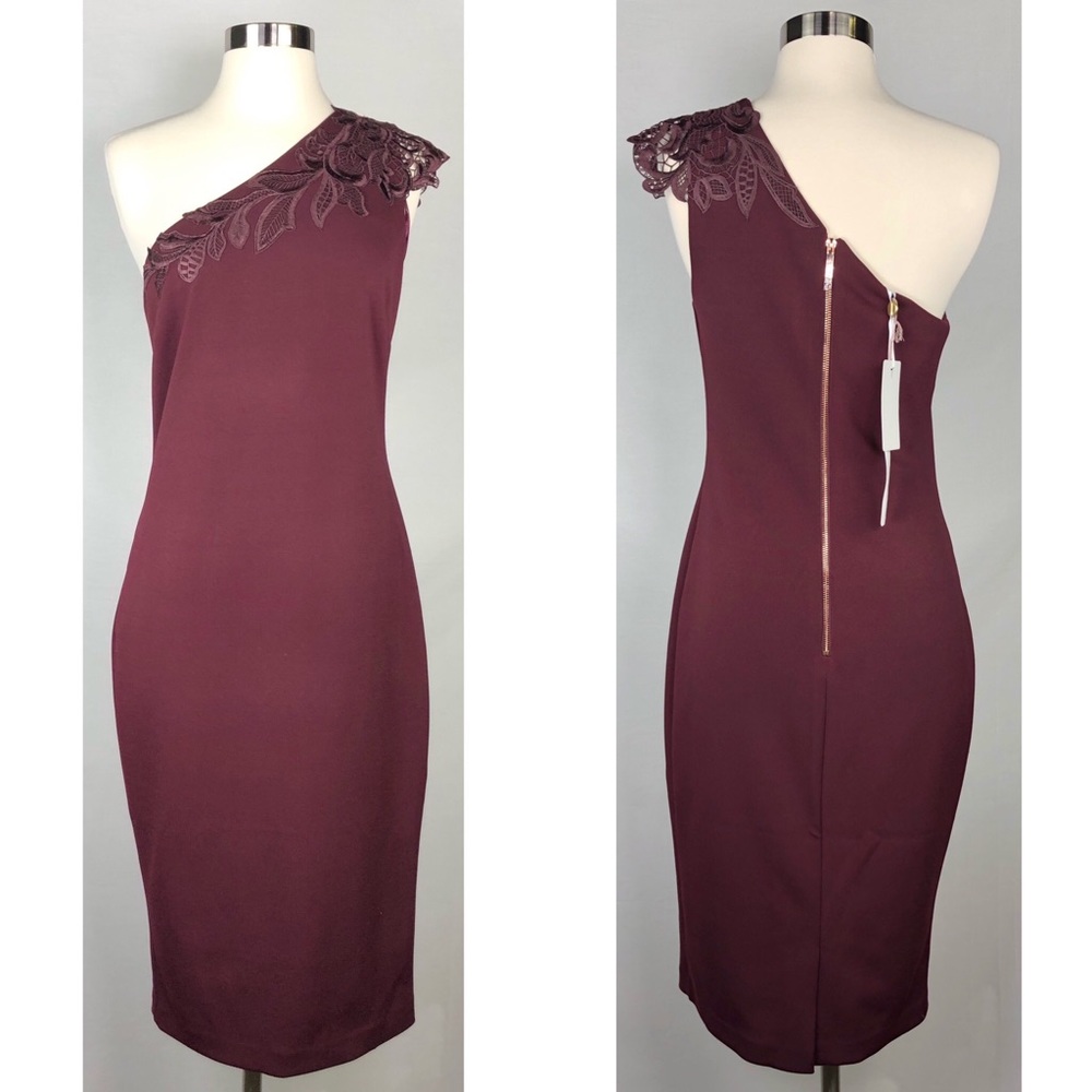 NWT Ted Baker Size 3 /US 8 Lace One-Shoulder Burgundy Dress New